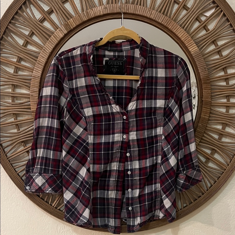 Guess Red and Black Checkered Blouse